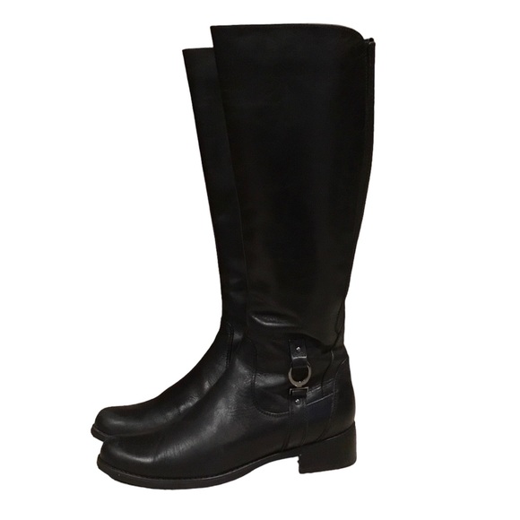 Blondo Aqua Protect Black Tall Leather Riding Boots - Picture 2 of 16